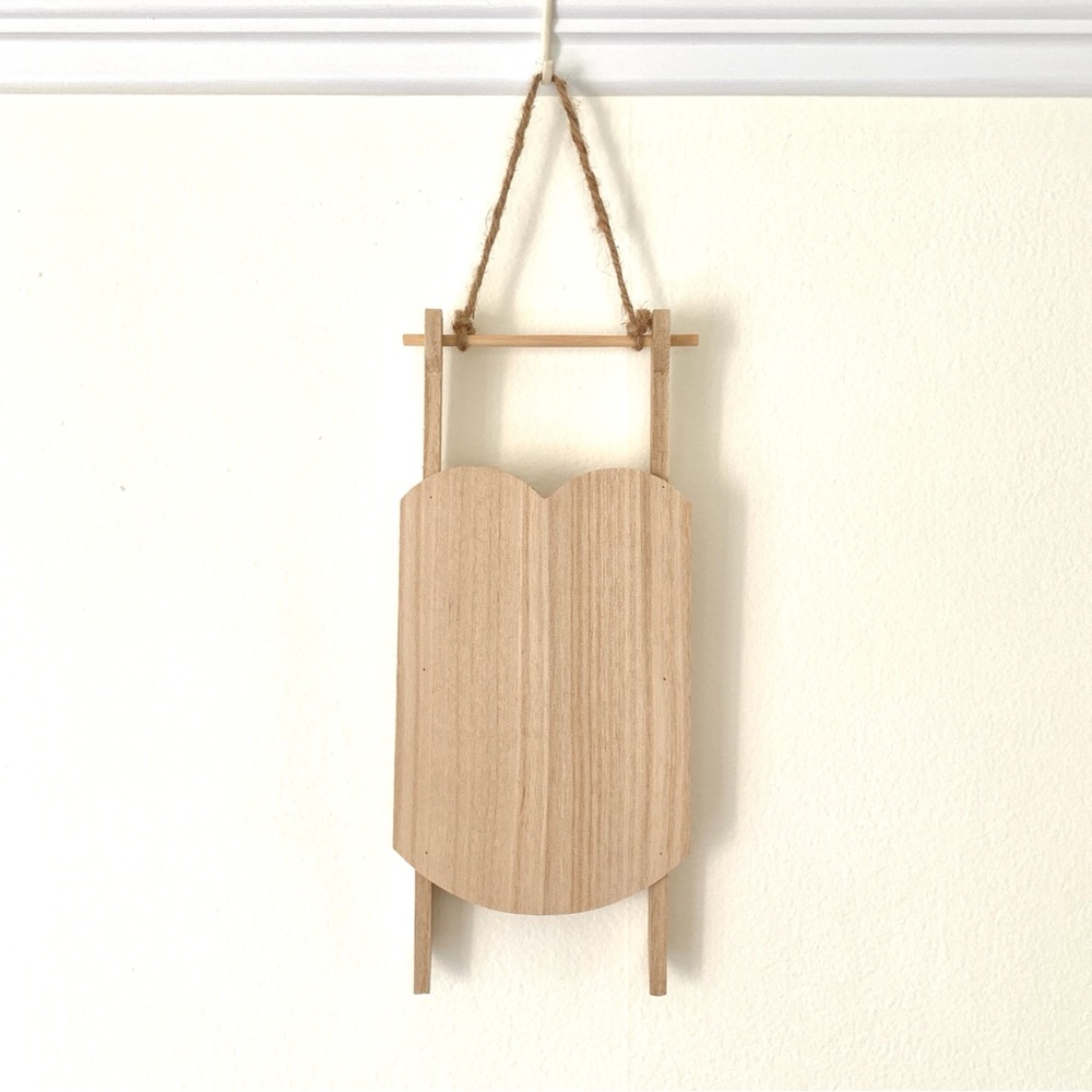 Unfinished natural wood sled toy decoration